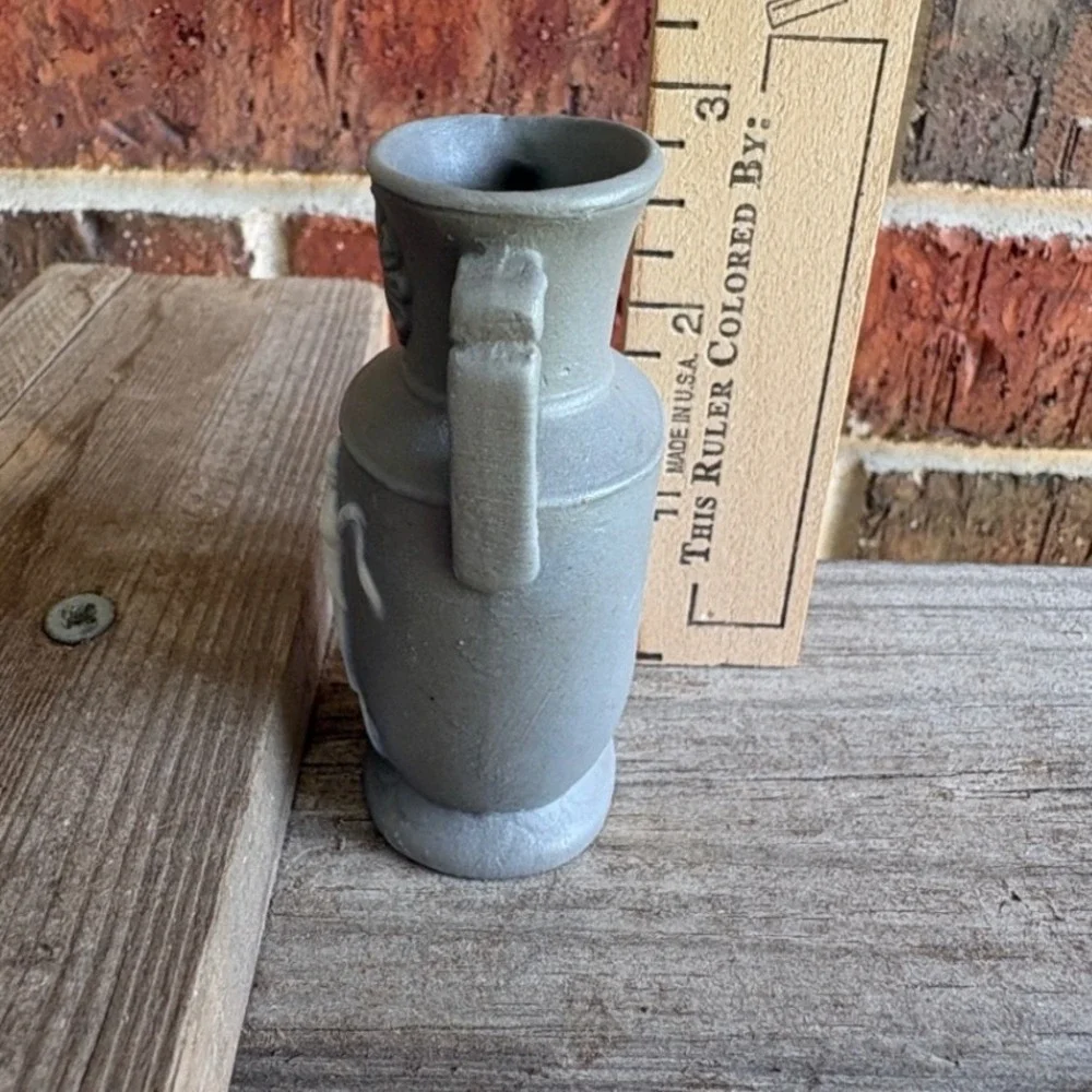 Vintage Blue Jasperware Mini Vase Raised White Floral Bud Vessel Made in Japan